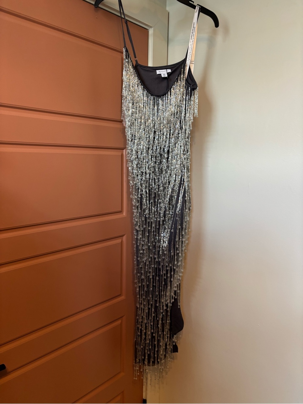 Nasty Gal Gray Dress with Silver Fringe - Strappy Slip Dress